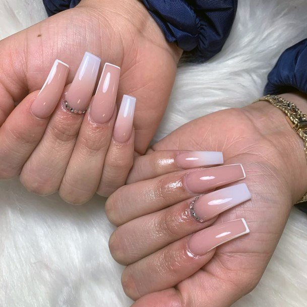 Long Square White Ombre Nails Women