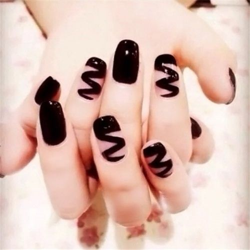 Punk Style Hippie Nail Black Wave Pattern