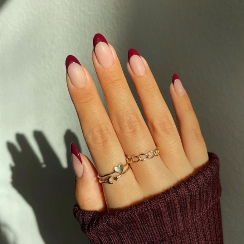 burgundy french tip nails 